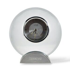 Danbury Clock Company Quartz Desk Clock Glass Round Office Decor ISKANDAR Base